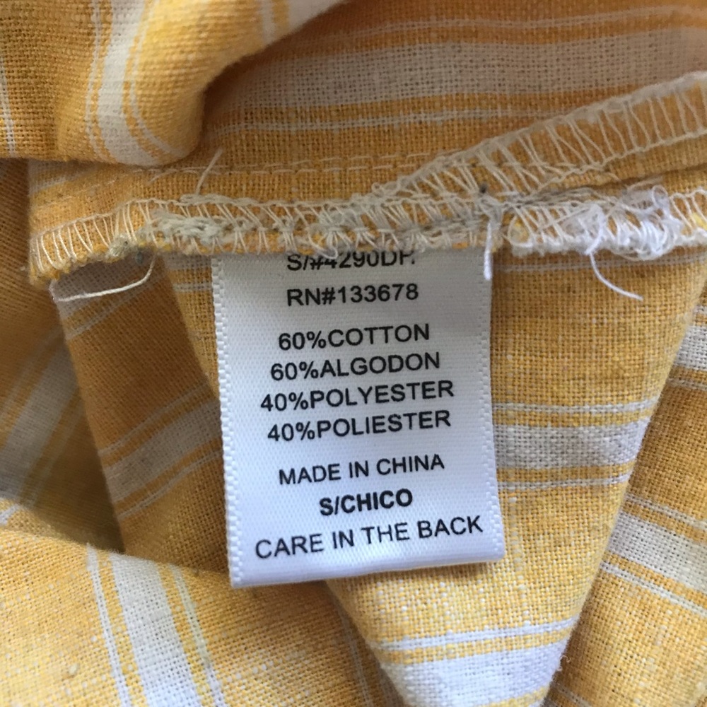 🪴3/$18 LoveTree Dress Yellow White Stripe Linen - Picture 7 of 7